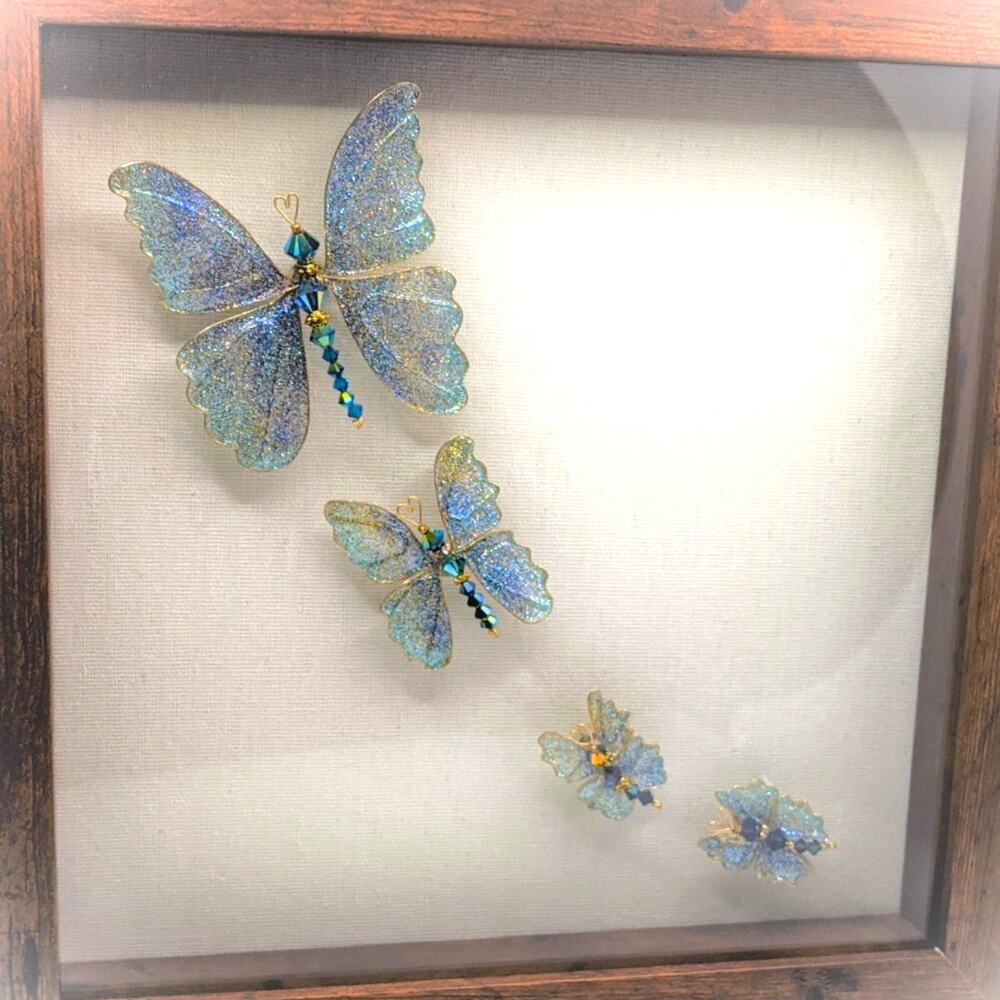 Shadow Box Wall Art Whimsical Butterflies Blue Morpho Framed 10x10 Artisan Made - Picture 11 of 12